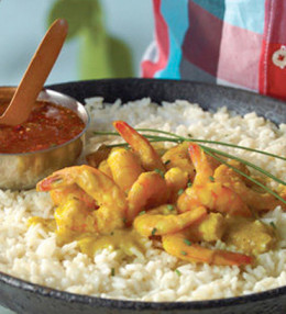 Camarones con arroz al curry